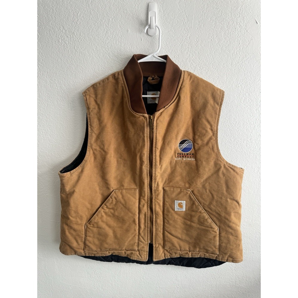 Carhartt Vest Mens 3XL Brown Canvas Quilted Lined Workwear USA Vintage